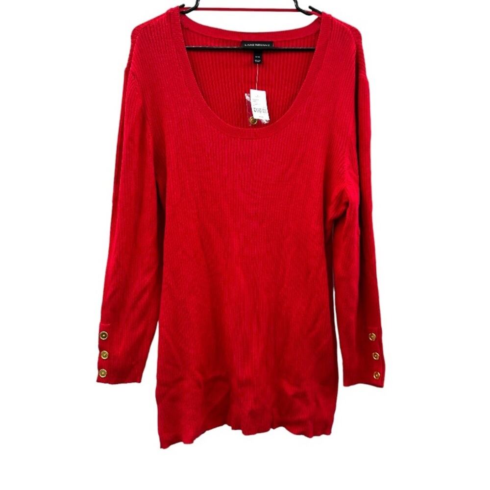 Lane Bryant Red Ribbed 3/4 Button Sleeve  Scoop Neck Pullover Sweater Size 18/20